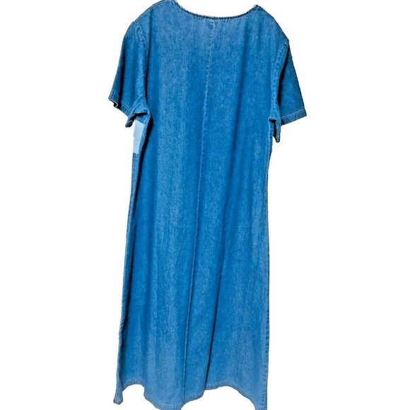 Whimsical Fish Denim Day Dress Women M Maxi Embroider Applique Casual Errand Y2K - Picture 4 of 7